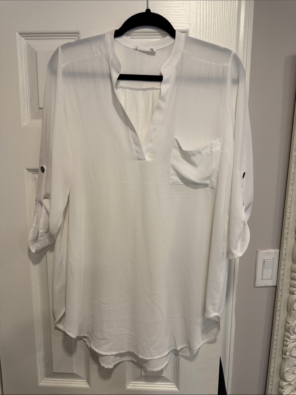 White Women's Split-Neck Blouse